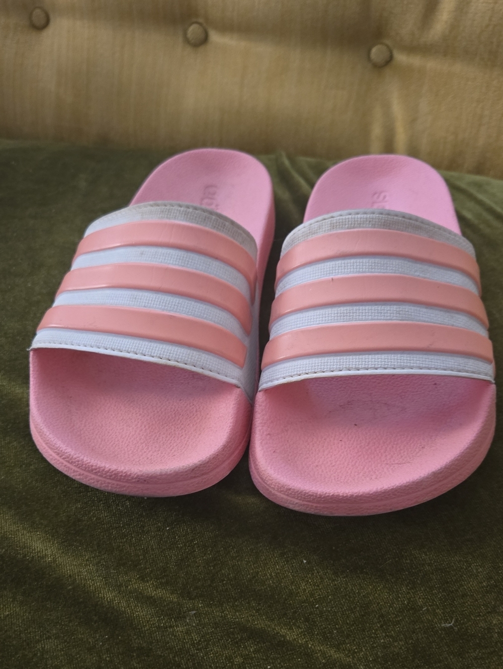 adidas Pink and White Slide Sandals for Women